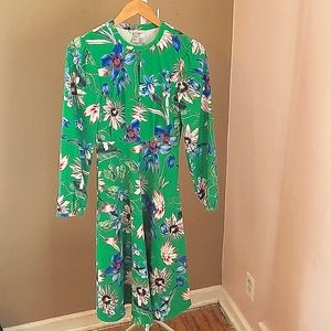 A-line green floral midi dress